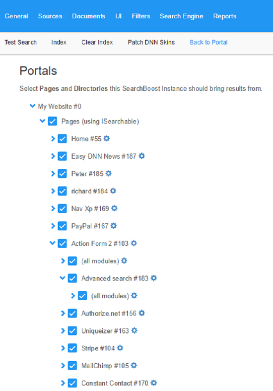 portals page and modules selection