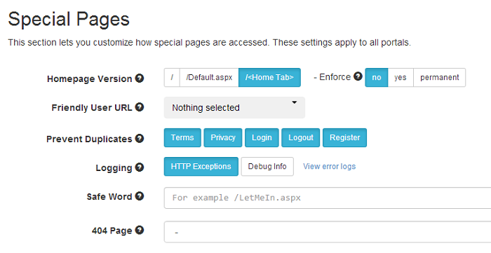 logging settings in special pages section